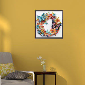 Butterfly Wreath Paper Painting 30*30CM(Canvas) Partial Special Shaped Drill Diamond Painting