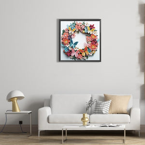 Butterfly Wreath Paper Painting 30*30CM(Canvas) Partial Special Shaped Drill Diamond Painting