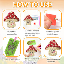 Load image into Gallery viewer, 10PCS Halloween Art Diamonds Coaster with Holder DIY (Mushroom Emoticon)
