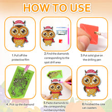 Load image into Gallery viewer, 10PCS Halloween Art Diamonds Coaster with Holder DIY (Owl Christmas)

