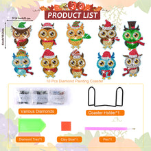 Load image into Gallery viewer, 10PCS Halloween Art Diamonds Coaster with Holder DIY (Owl Christmas)
