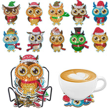 Load image into Gallery viewer, 10PCS Halloween Art Diamonds Coaster with Holder DIY (Owl Christmas)
