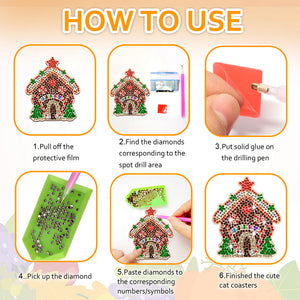 10PCS Halloween Art Diamonds Coaster with Holder DIY (Christmas Cottage)