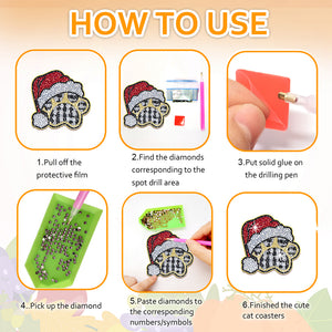 10PCS Halloween Art Diamonds Coaster with Holder DIY (Dog Paw Christmas)