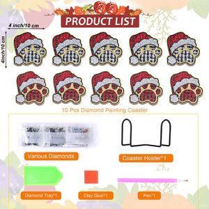 10PCS Halloween Art Diamonds Coaster with Holder DIY (Dog Paw Christmas)