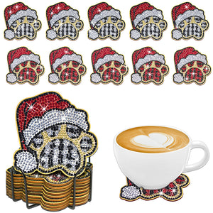 10PCS Halloween Art Diamonds Coaster with Holder DIY (Dog Paw Christmas)
