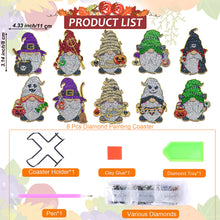 Load image into Gallery viewer, 10PCS Halloween Art Diamonds Coaster with Holder DIY (Halloween Gnome)
