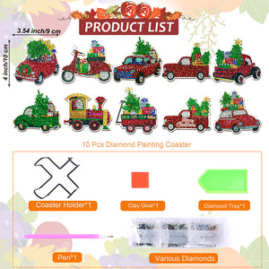 10PCS Halloween Art Diamonds Coaster with Holder DIY (Christmas Car)