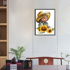 Sunflower Cowboy Kids 30*40CM(Canvas) Full Round Drill Diamond Painting