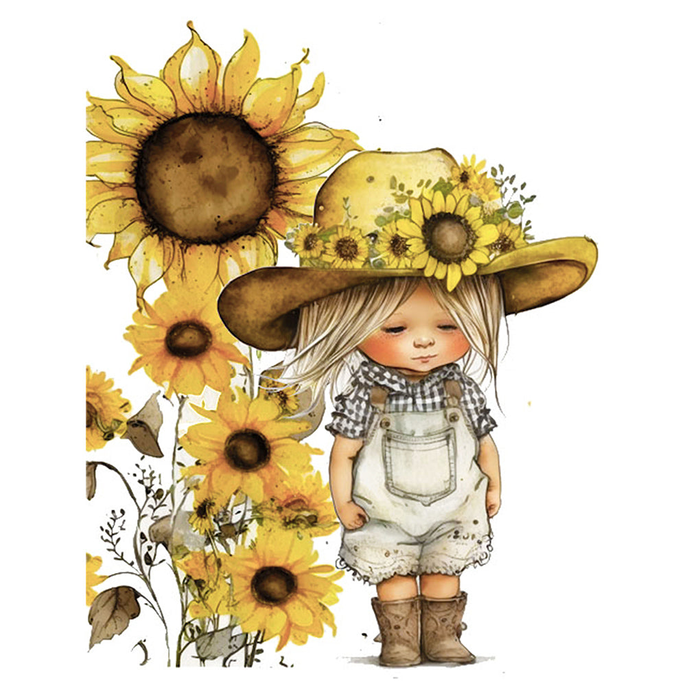 Sunflower Cowboy Kids 30*40CM(Canvas) Full Round Drill Diamond Painting