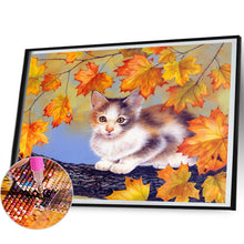 Load image into Gallery viewer, Maple Leaf Cat Autumn Landscape 50*40CM(Canvas) Full Round Drill Diamond Painting
