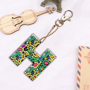 26pcs Diamond English Letter Key Chain Double Sided Art Crafts Diamond Key Chain