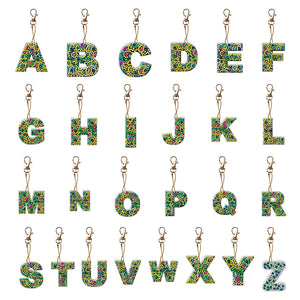 26pcs Diamond English Letter Key Chain Double Sided Art Crafts Diamond Key Chain