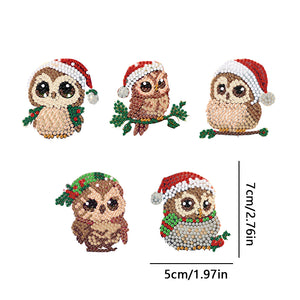 5PCS Diamond DIY Gem Keychain Owl Shaped Double Sided Diamond Full Drill Keyring