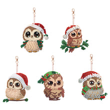 Load image into Gallery viewer, 5PCS Diamond DIY Gem Keychain Owl Shaped Double Sided Diamond Full Drill Keyring
