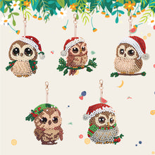 Load image into Gallery viewer, 5PCS Diamond DIY Gem Keychain Owl Shaped Double Sided Diamond Full Drill Keyring
