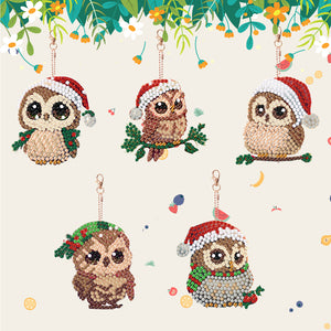 5PCS Diamond DIY Gem Keychain Owl Shaped Double Sided Diamond Full Drill Keyring