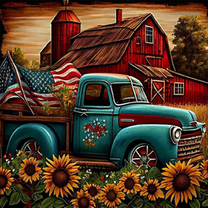 Sunflower Blue Car 40*40CM(Canvas) Full Round Drill Diamond Painting