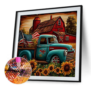 Sunflower Blue Car 40*40CM(Canvas) Full Round Drill Diamond Painting