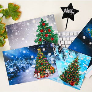Christmas Diamond New Year Greeting Card Cute Elk 4PCS Xmas Tree (Xmas Tree)