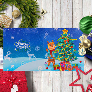 Christmas Diamond New Year Greeting Card Cute Elk 4PCS Xmas Tree (Cute Elk)