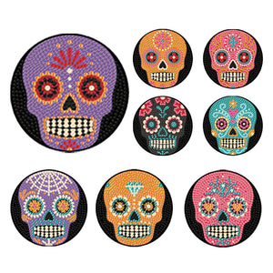 Skull Shaped Diamond Painting Coasters Kits Acrylic 8PCS Diamond Crafts Coasters