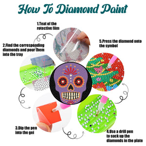 Skull Shaped Diamond Painting Coasters Kits Acrylic 8PCS Diamond Crafts Coasters