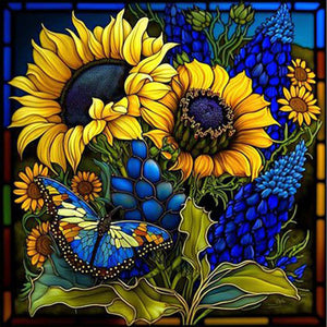 Sunflower Bushes Glass Painting 35*35CM(Picture) Full Square Drill Diamond Painting