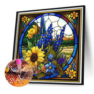 Sunflower Bushes Glass Painting 35*35CM(Picture) Full Square Drill Diamond Painting