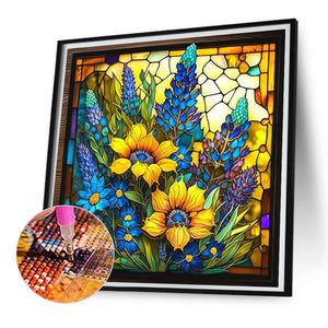 Sunflower Bushes Glass Painting 35*35CM(Picture) Full Square Drill Diamond Painting