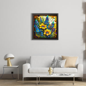 Sunflower Bushes Glass Painting 35*35CM(Picture) Full Square Drill Diamond Painting