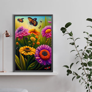 Flower Butterfly 40*60CM(Canvas) Full Round Drill Diamond Painting