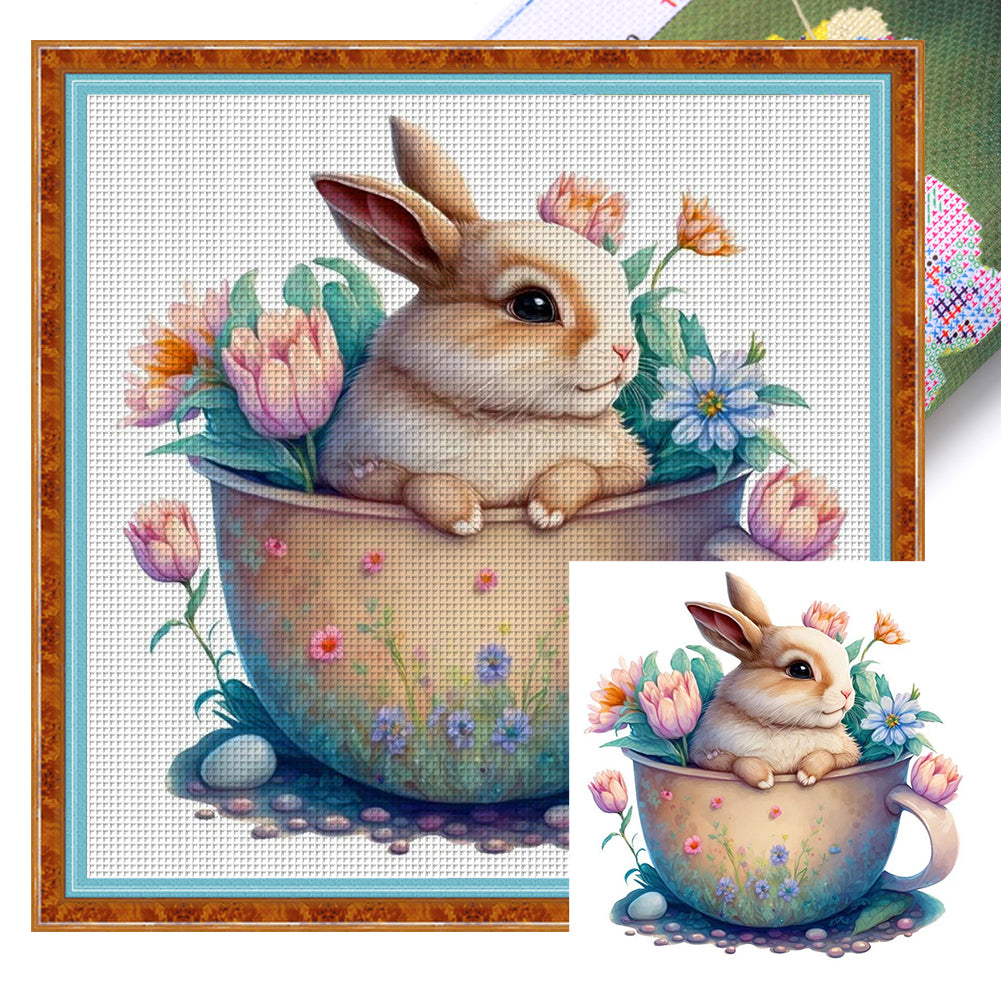 Cups Rabbits (25*25CM ) 18CT 2 Stamped Cross Stitch