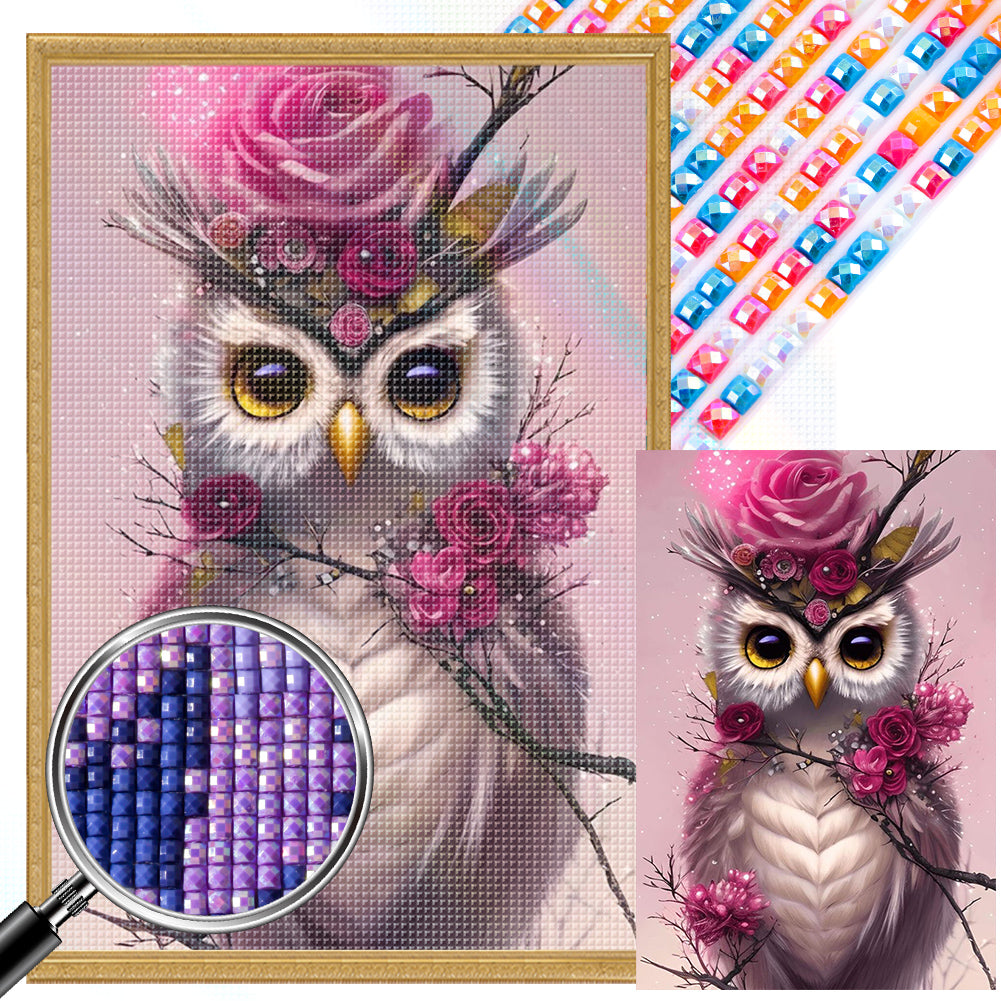 Pink Owl 40*60CM(Picture) Full Round Drill Diamond Painting