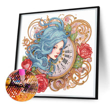 Load image into Gallery viewer, Clock And Blue-Haired Girl 30*30CM(Canvas) Partial Special Shaped Drill Diamond Painting
