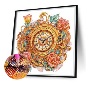 Clock And Roses 30*30CM(Canvas) Partial Special Shaped Drill Diamond Painting
