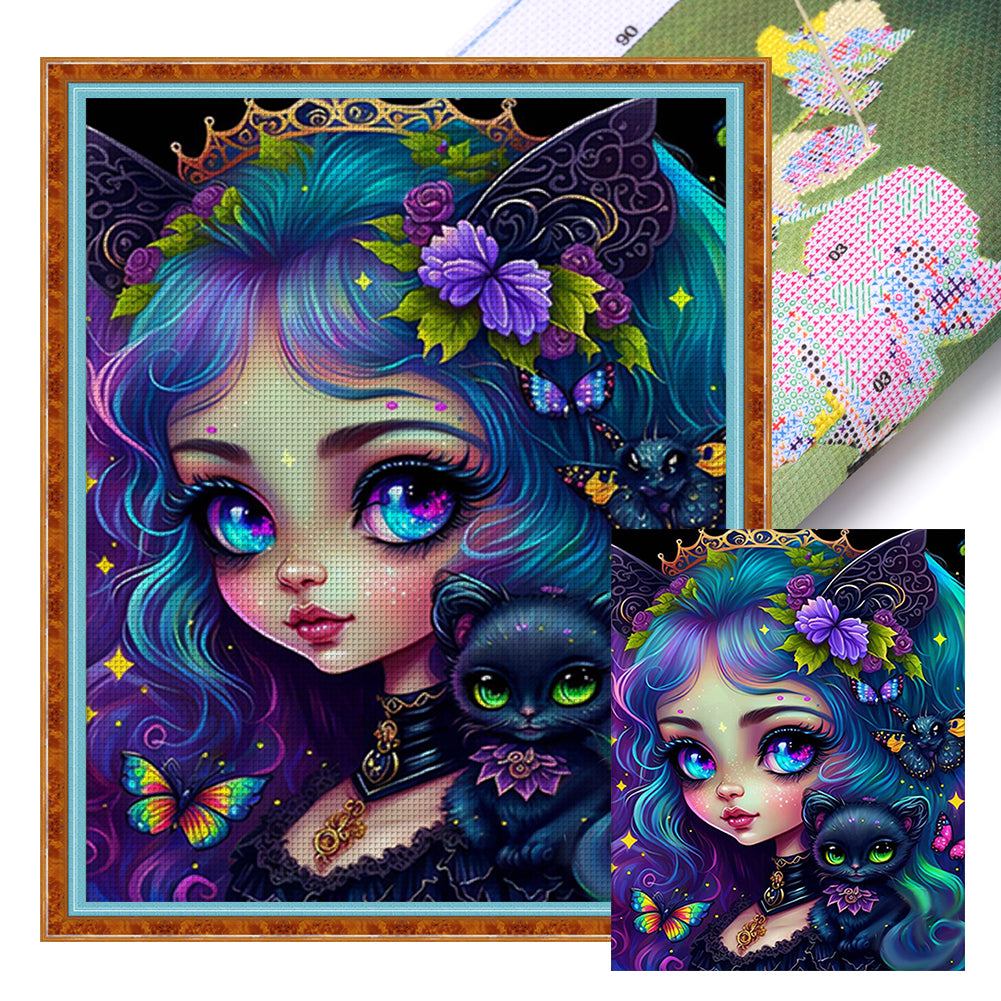 Butterfly Big Eyes Girl (40*50CM ) 11CT 3 Stamped Cross Stitch