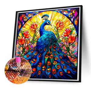 Glass Colored Peacock 50*50CM(Canvas) Full Round Drill Diamond Painting