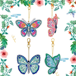 4PCS Butterfly Specia Shape Double Sided Luminous Diamond Painting Art Keychains