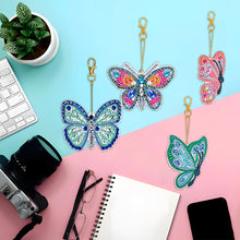 Load image into Gallery viewer, 4PCS Butterfly Specia Shape Double Sided Luminous Diamond Painting Art Keychains
