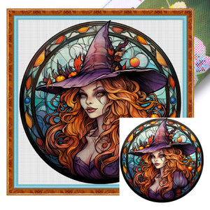 Stained Glass Witches (40*40CM ) 11CT 3 Stamped Cross Stitch