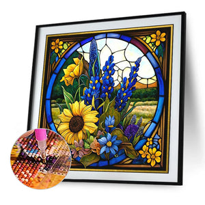 Stained Glass Sunflower 45*45CM(Canvas) Full Round Drill Diamond Painting