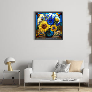 Stained Glass Sunflower 45*45CM(Canvas) Full Round Drill Diamond Painting