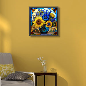 Stained Glass Sunflower 45*45CM(Canvas) Full Round Drill Diamond Painting