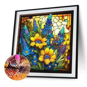 Stained Glass Sunflower 45*45CM(Canvas) Full Round Drill Diamond Painting