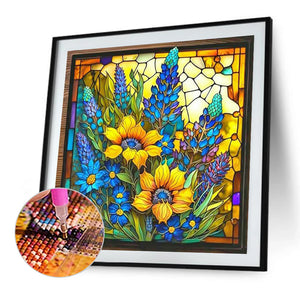Flower Glass Painting 35*35CM(Canvas) Full Square Drill Diamond Painting