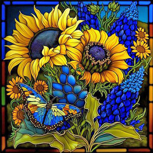 Flower Glass Painting 35*35CM(Canvas) Full Square Drill Diamond Painting