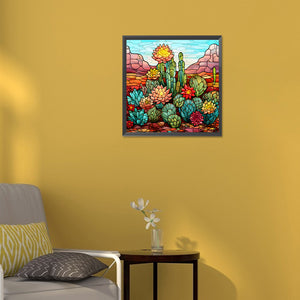 Cactus Flower Glass Painting 30*30CM(Canvas) Full Round Drill Diamond Painting