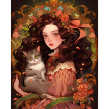 Load image into Gallery viewer, Retro Literary Cat Girl 40*50CM(Picture) Full Round Drill Diamond Painting
