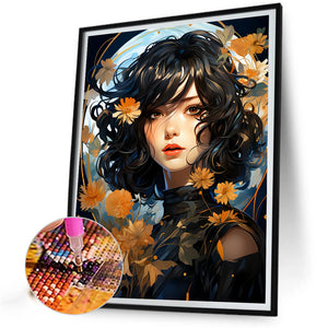 Flower Girl 40*55CM(Picture) Full Round Drill Diamond Painting